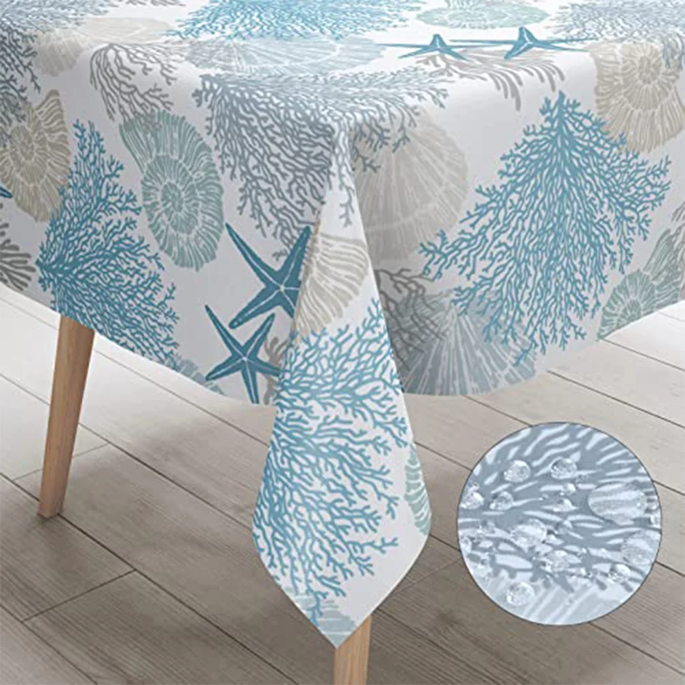 Starfish coral tablecloth Fresh sea life Blue tablecloth Waterproof decoration for family daily banquet table