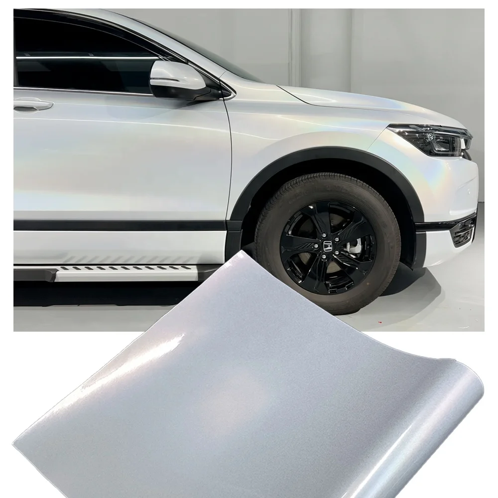 ฟิล์มไวนิลหุ้มรถยนต์สีรุ้งเหลือบรุ้ง โฮโลแกรม กลิตเตอร์สีขาว ฟิล์มหุ้มรถยนต์แบบด้าน โครม ฟิล์มไวนิลติดรถยนต์