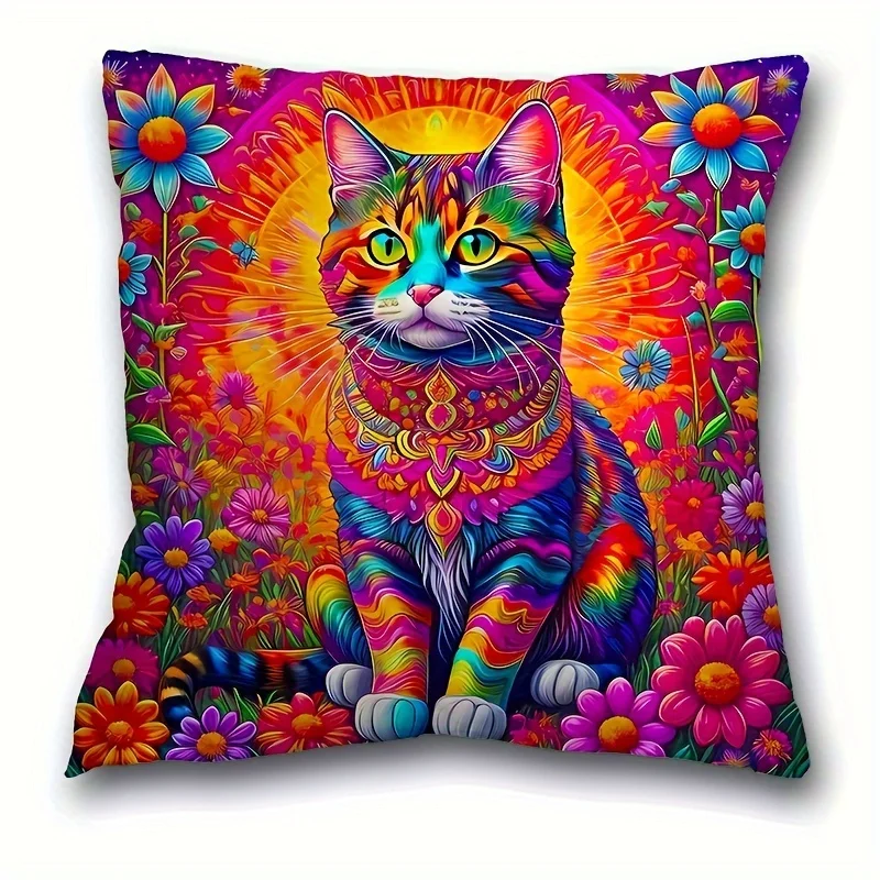 Cat Print pillow case Animal Pillow Case, Home Decor Bedroom Decor Architectural collectible Accessories (excluding pillow core)