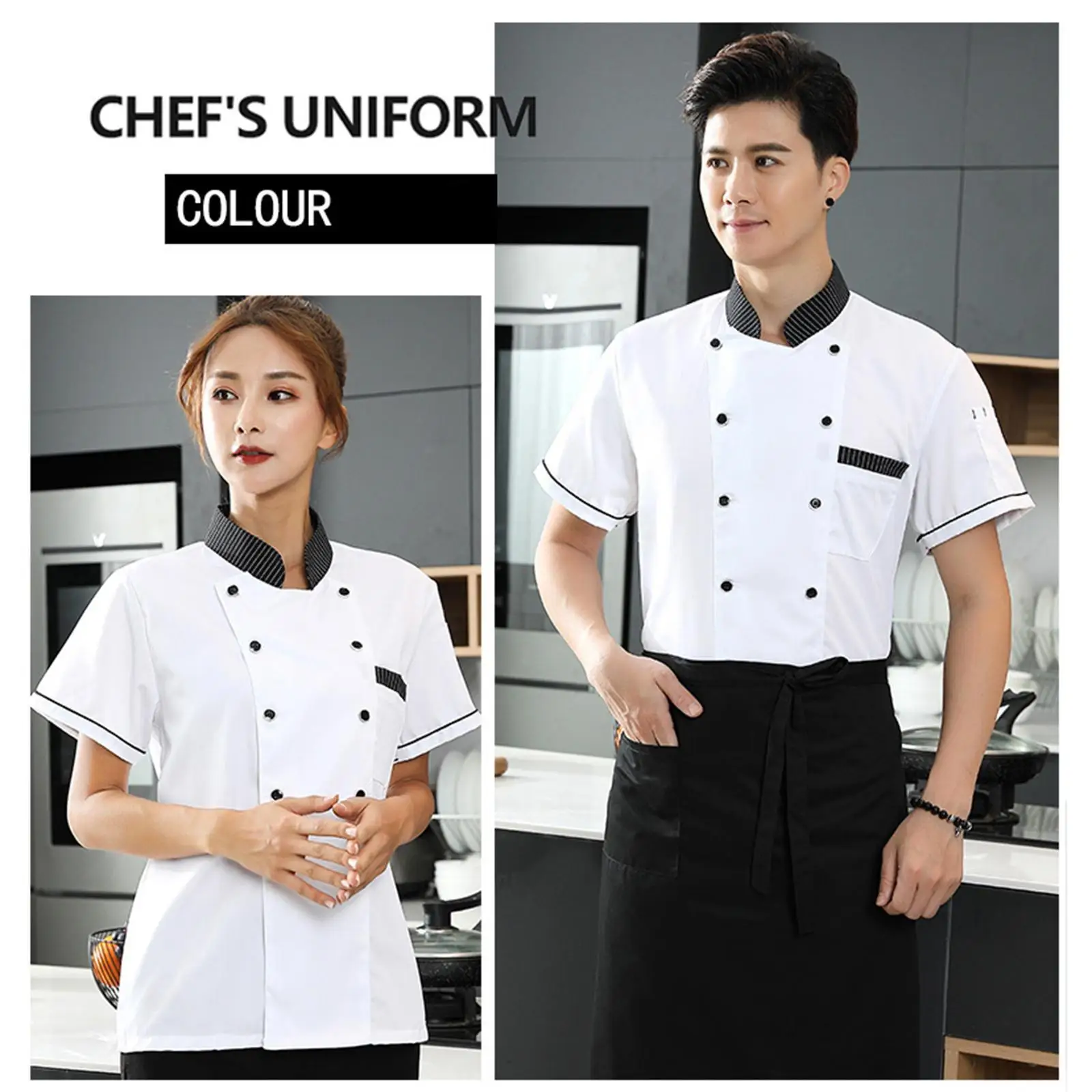 ชุดทำงานของเชฟจัดเลี้ยงที่สวยงาม เป็นมิตรกับผิวและระบายอากาศได้ดี ชุดทำงานของร้านอาหารแขนสั้นสีขาว M