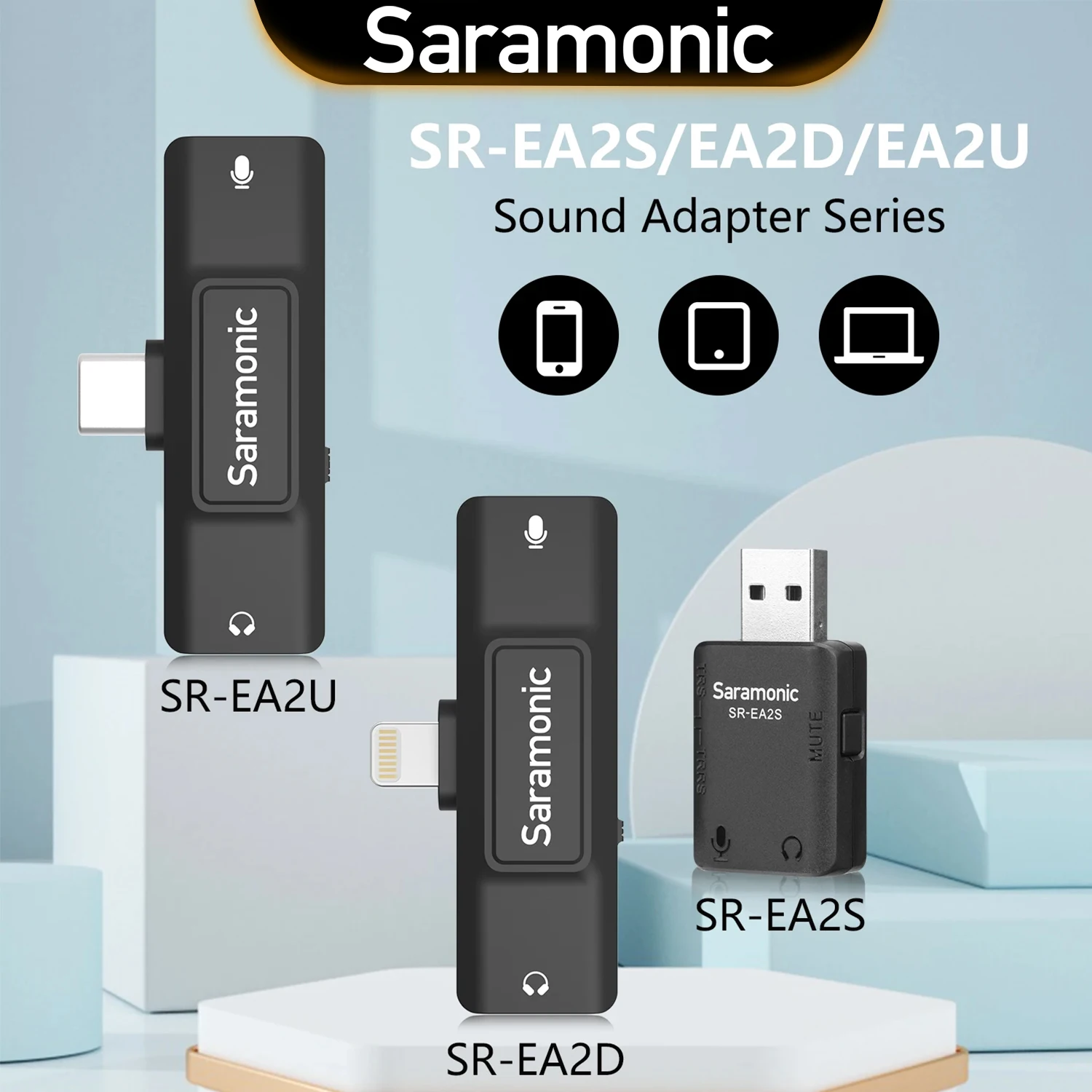 Saramonic SR-EA2D/U/S Audio Adapter with Lightning Type-C Connector for Smartphone PC iPhone Computers 3.5mm TRS/TRRS Microfone