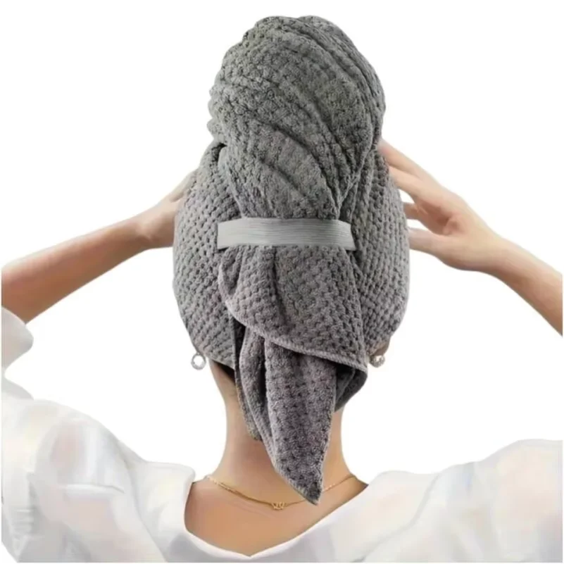 Quick Dry Hair Turban Coral Fleece Towel Ultra Absorbent Quick Dry Hair Towel Wrap With Elastic Band For Women Home Travel Use