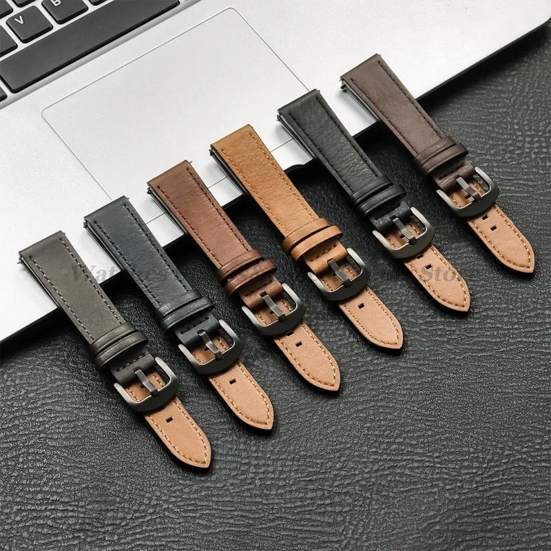 20mm 22mm Leather Strap for Samsung Galaxy Watch 7 6 5 4 40mm 44mm GearS3 Band Vintage Brown Bracelet for Huawei Watch GT5/GT4/3