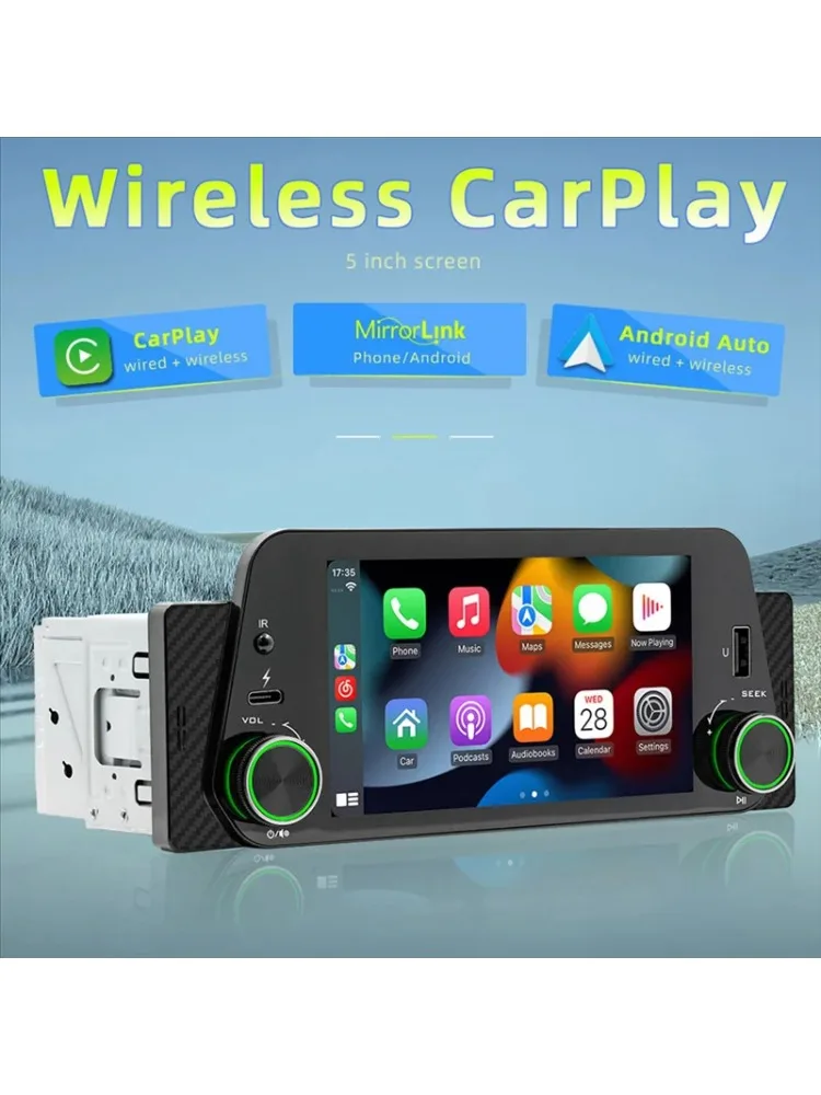 5 inch single din autoradio met Apple CarPlay/Android Auto/Mirror-Link, radio-ontvanger met Bluetooth 5.1 FM USB multimediaspeler - afbeelding 2