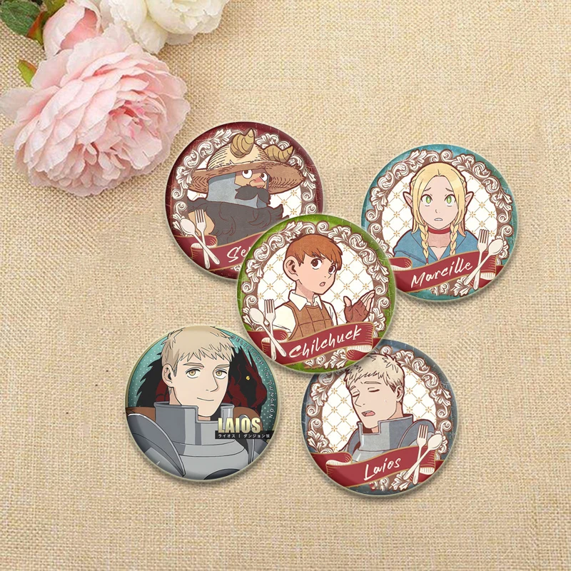 Delicious in Dungeon Anime Pins Creative Cartoon Round Badge Handmade Tinplate Brooches Breastpin for Backpack Clothes Gifts