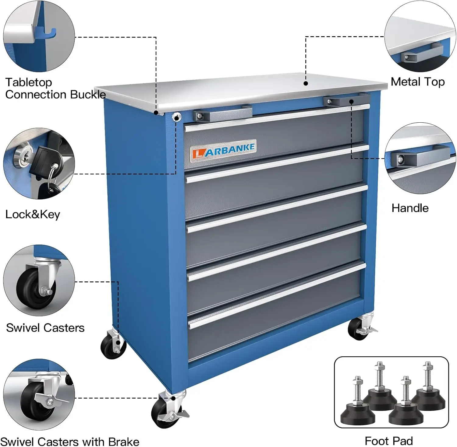 BLO12-Coffre MELTool avec dessus seau en acier inoxydable, 7 coffres MELTool et 5 coffres MELTool pour usage connecté, L