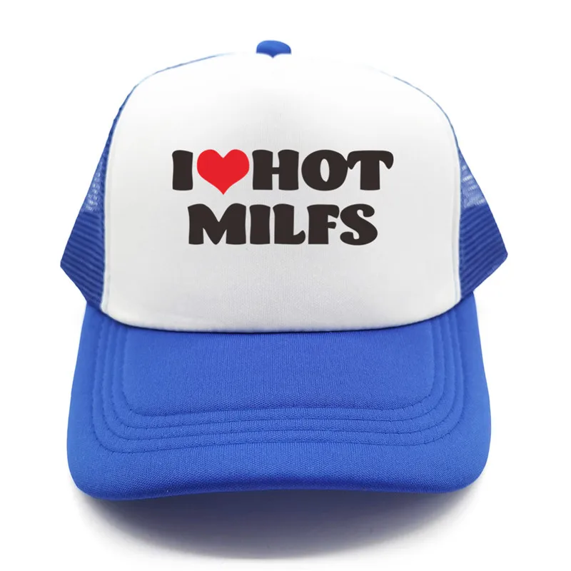 I Love Milfs I Hot MILFs Trucker Cap Summer Men Cool Fishing Hat Baseball Caps Unisex Outdoor Mesh Net Caps