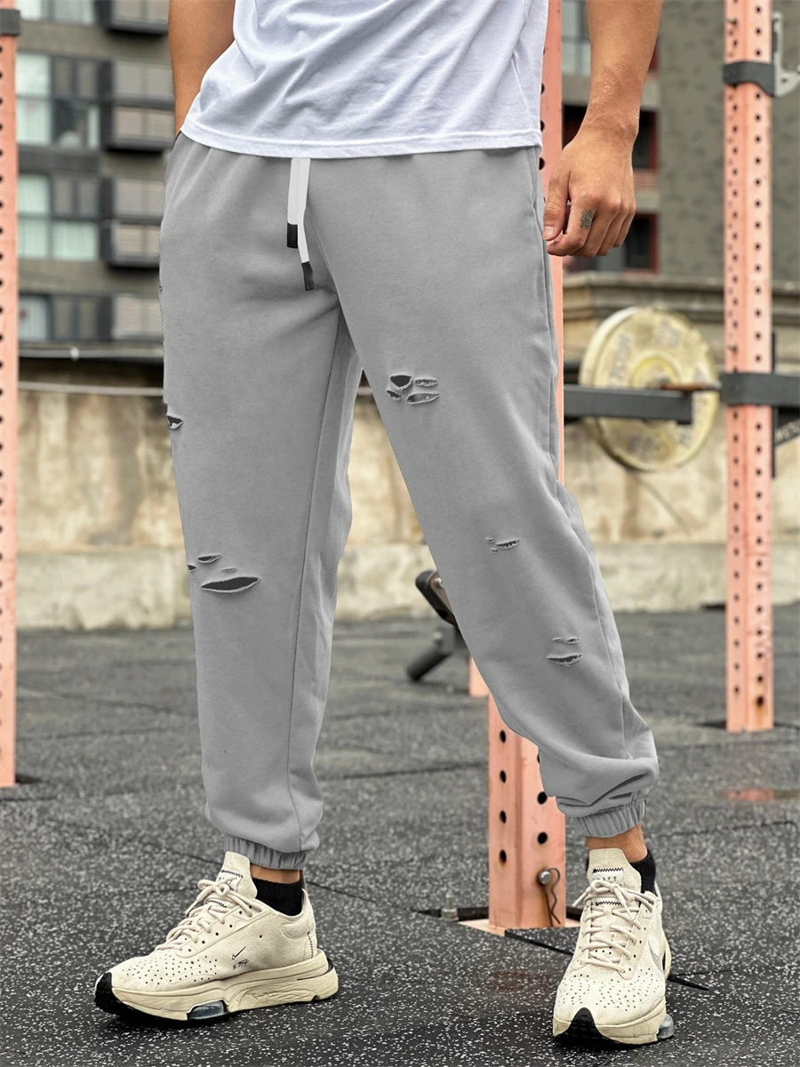 

Autumn Winter Men Hole des Sweatpants Running Pants Joggers Sweatpant Sport Casual Trousers Fitness Gym Clothing Breathable Pant