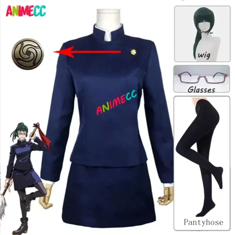 Anime Jujutsu Kaisen Cosplay Costume Maki Zenin Wig Top Skirt Zen In Maki Halloween Christmas Party Uniform Women Men Wig Shoes