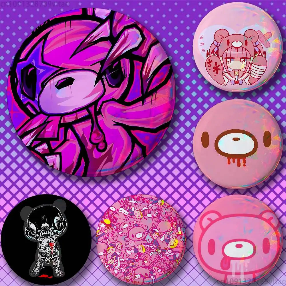 

Kawaii G-Gloomys Pink Bear 58mm Icon Badge Handmade Tinplate Brooch for Backpack Clothes Chest Ornament Gifts