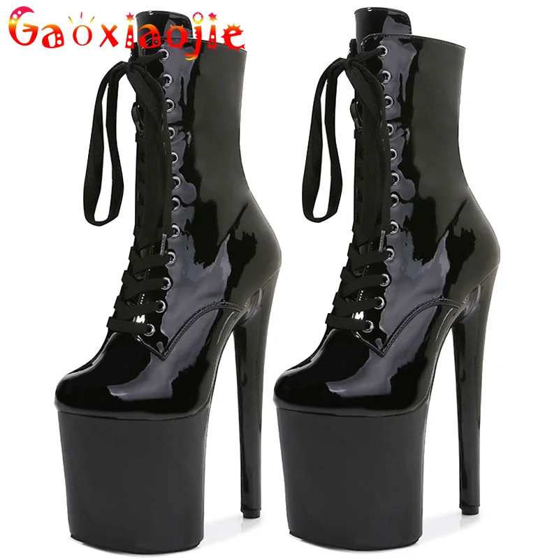 Women Shoes Ankle Boots INS Style 20CM Extreme High Heels Platform Boots Lace Up Sexy Pole Dancing Sexy Catwalk Plus Size 43