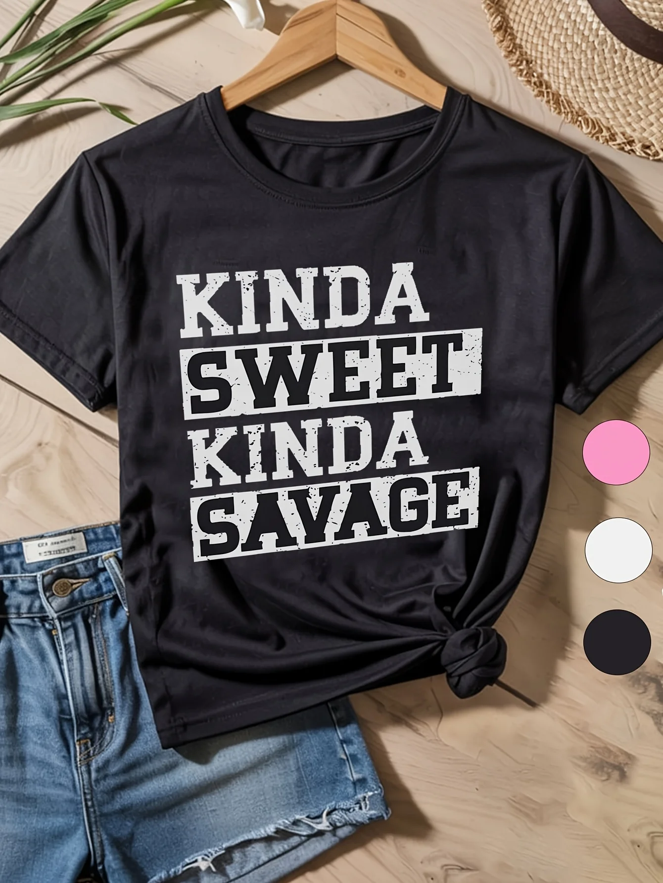 KINDA SWEET KINDA SAVAGE Graphic Women's T-Shirt Cotton O-neck short-sleeved Tee Summer casual Tshirts Oversized Tops streetwear