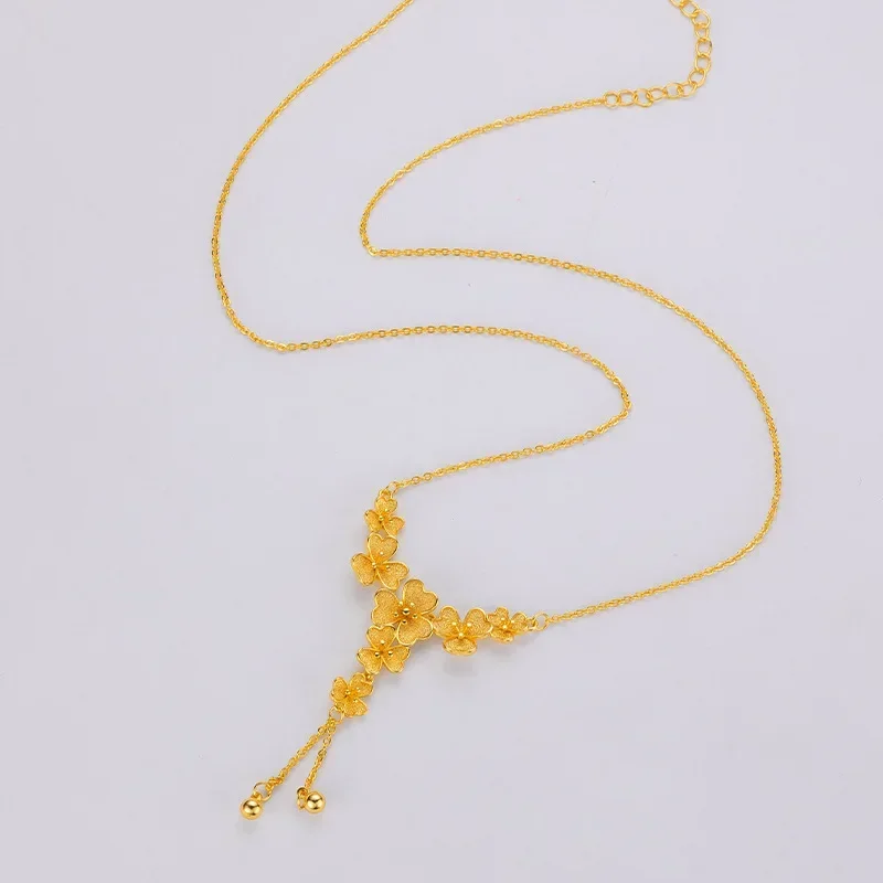 

9999 Real Gold 24K gold three-petaled grass collarbone necklace niche high-end temperament meets lucky flower necklace