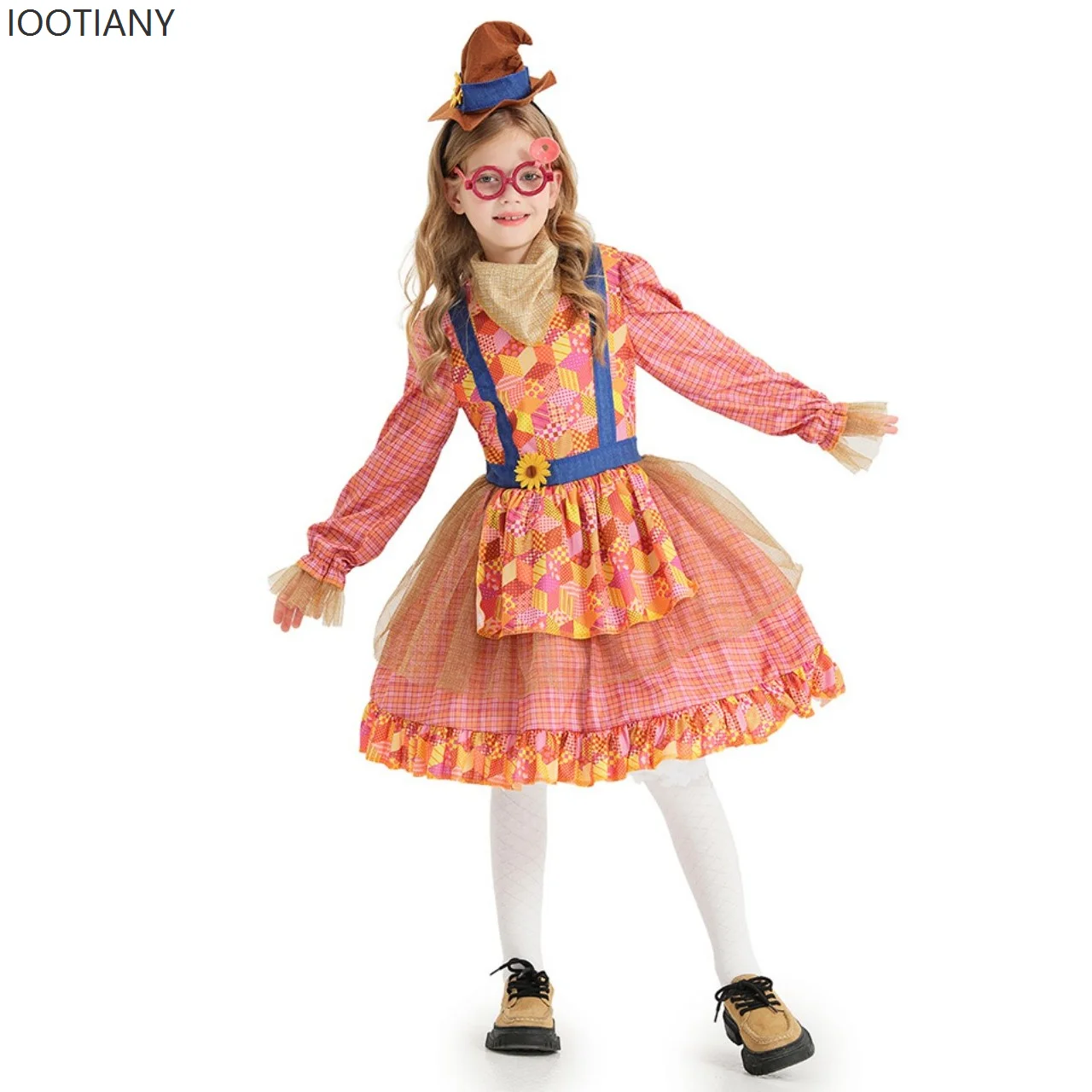 

Children Girls Scarecrow Princess Multicolor Cute Dress Halloween Carnival Party Stage Dance Performance Cosplay Costume Suit