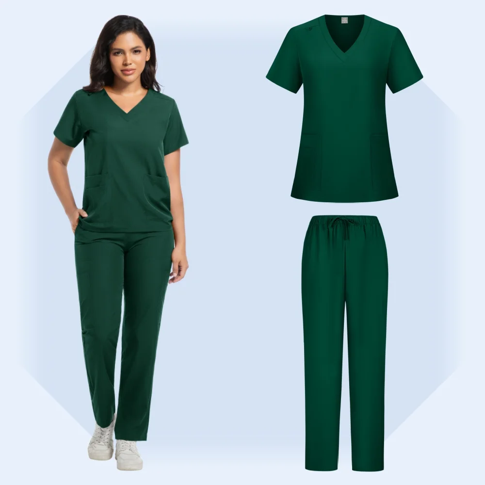 Costumes de médecin, uniforme de haute qualité pour femmes et hommes, uniforme d'infirmière médicale, ensemble de frottement, haut et pantalon modernes à col en v, vêtements de travail