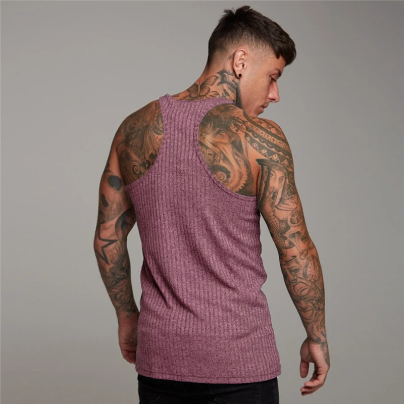 Mens Bodybuilding Tank top Gym Fitness Sleeveless Shirt Men\'s Knitted Big Cut-back Shirt Fashion Singlets Undershirt