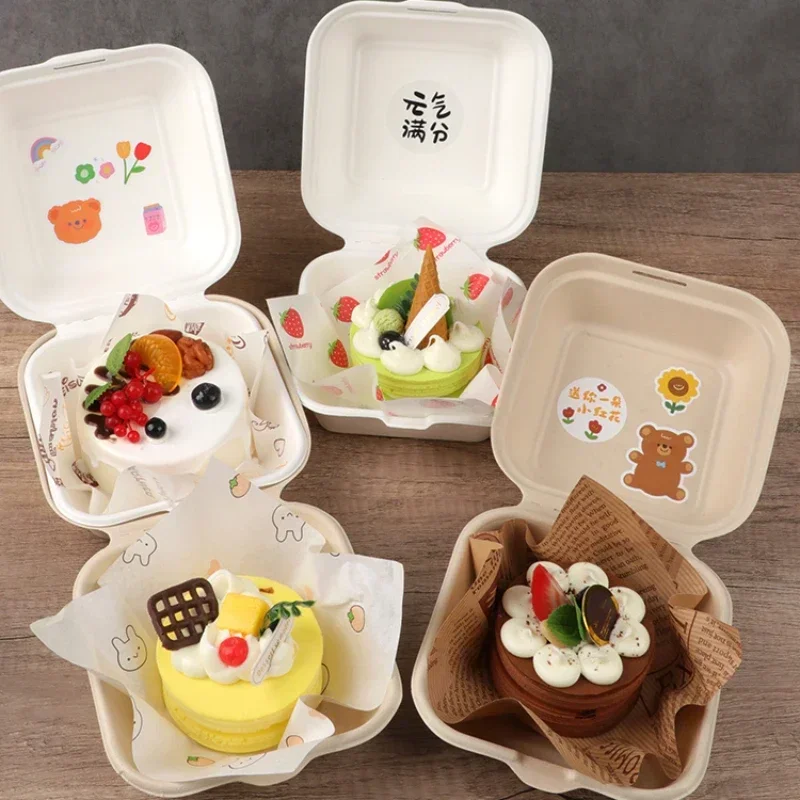 50pcs 4-inch Dim Sum Packing Box Environmentally Friendly Degradable Paper Food Box Natural Restaurant Takeout Bento cover Box