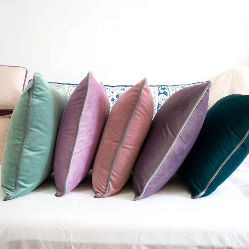 Multicolor Gray Piping Velvet Cushion Cover Pillow Case Chair/Sofa Pillow Cover No Balling-up Home Decor Without Stuffing