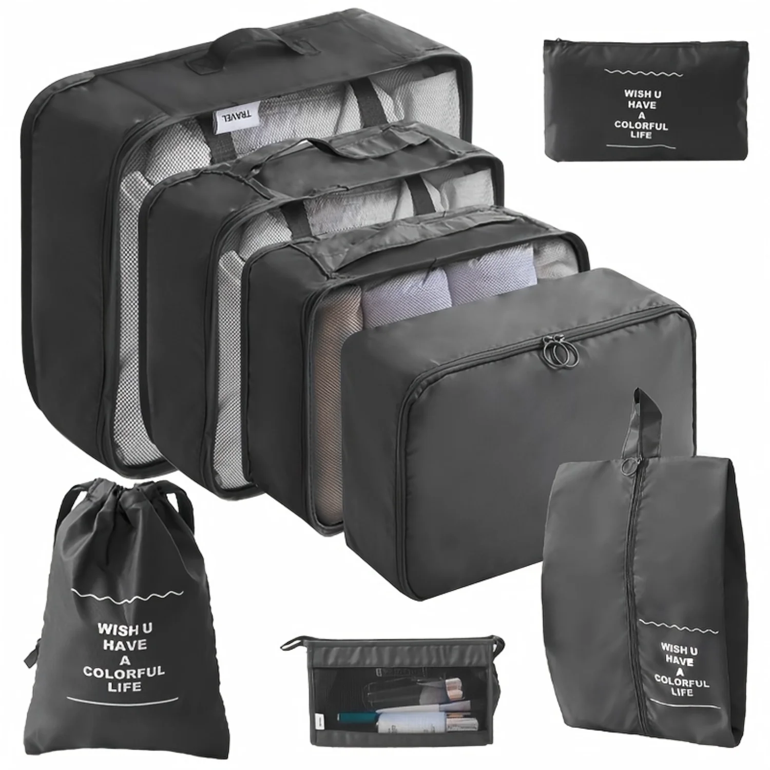 

8pcs Travel Packing Cubes Set, Suitcase Clothes Bag, Portable Underwear Organizer Bag Shoes Bag Toiletry Bag