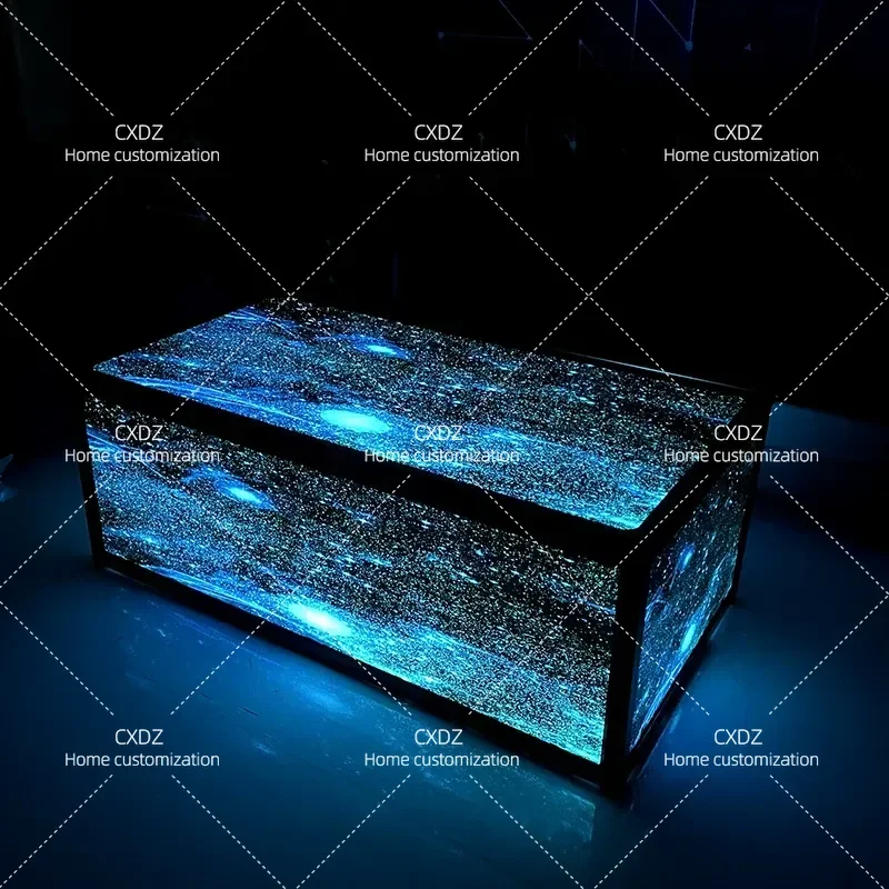 Luminous Coffee Table with Colorful Lights Tempered Glass Top Stainless Steel Frame Modern Bar Counter for Club Wine Bar Home
