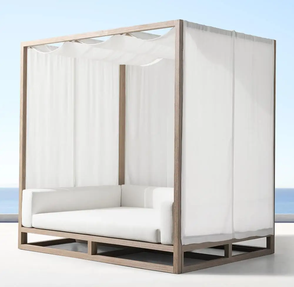 Modern Hotel Outdoor Courtyard Pavilion Teak Waterproof Sun Protection Anti-Corrosion Leisure Swimming Pool Canopy Garden Shelf