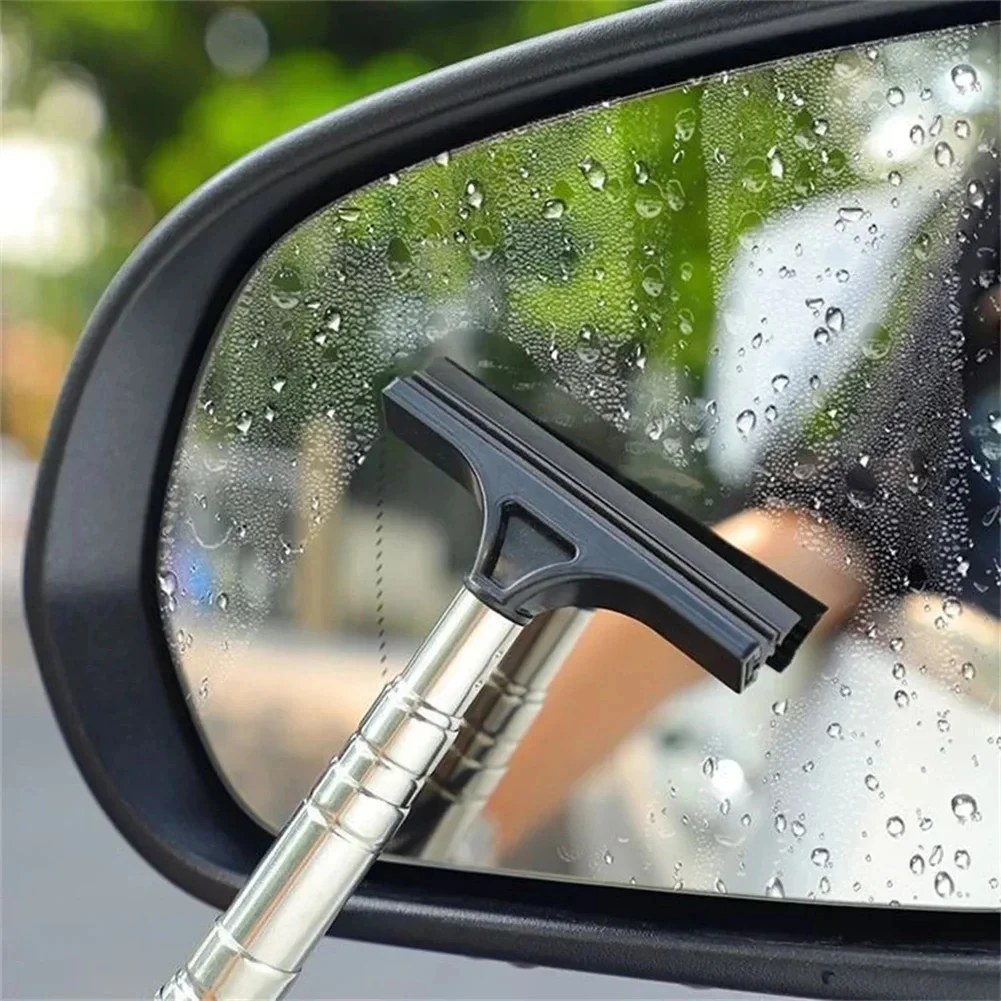Retractable Car Rearview Mirror Wiper Stainless Steel Telescopic Head Window Wash Cleaning Portable Brush Handheld Wiper