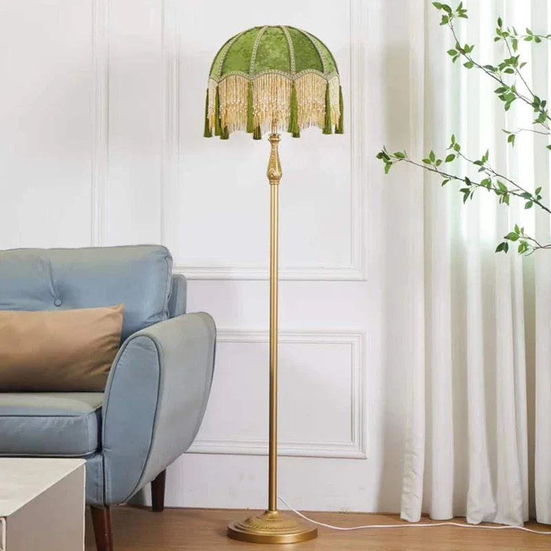 French Pastoral Retro Living Room Sofa Floor Lamp Middle Ancient Tassel Study Vertical Lamp