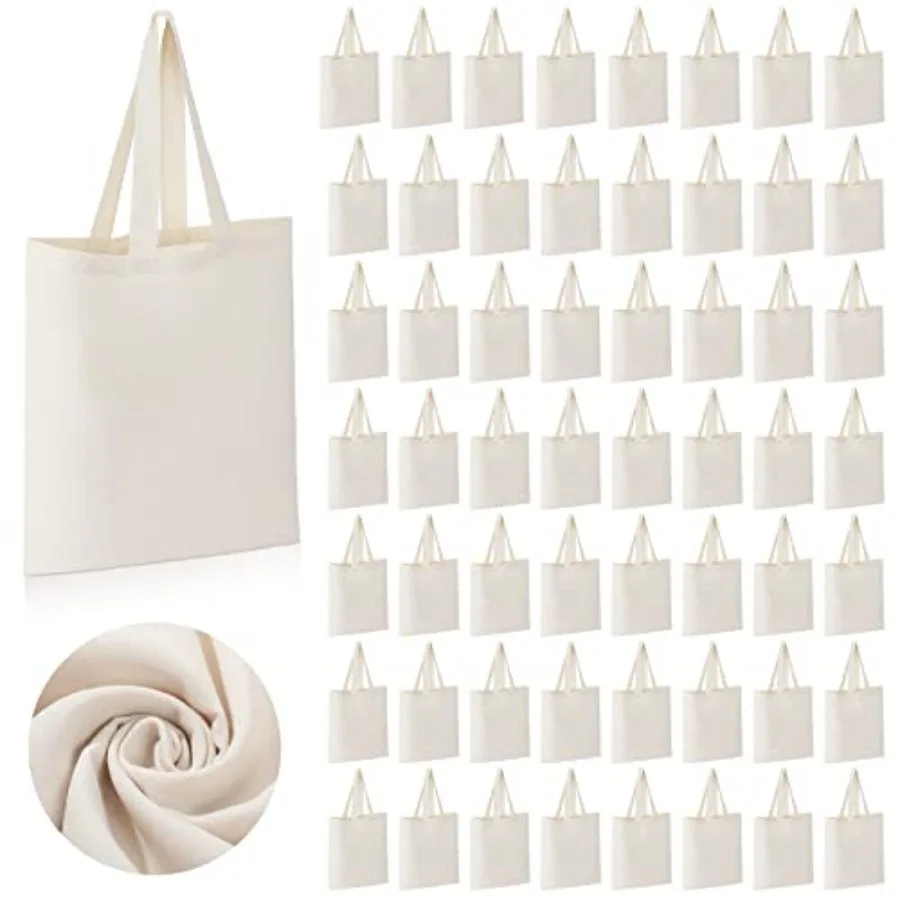 

60 Pack Canvas Tote Bags Bulk 16" x 15" Lightweight Medium Reusable Grocery Shopping Cloth Bags for DIY Gifts