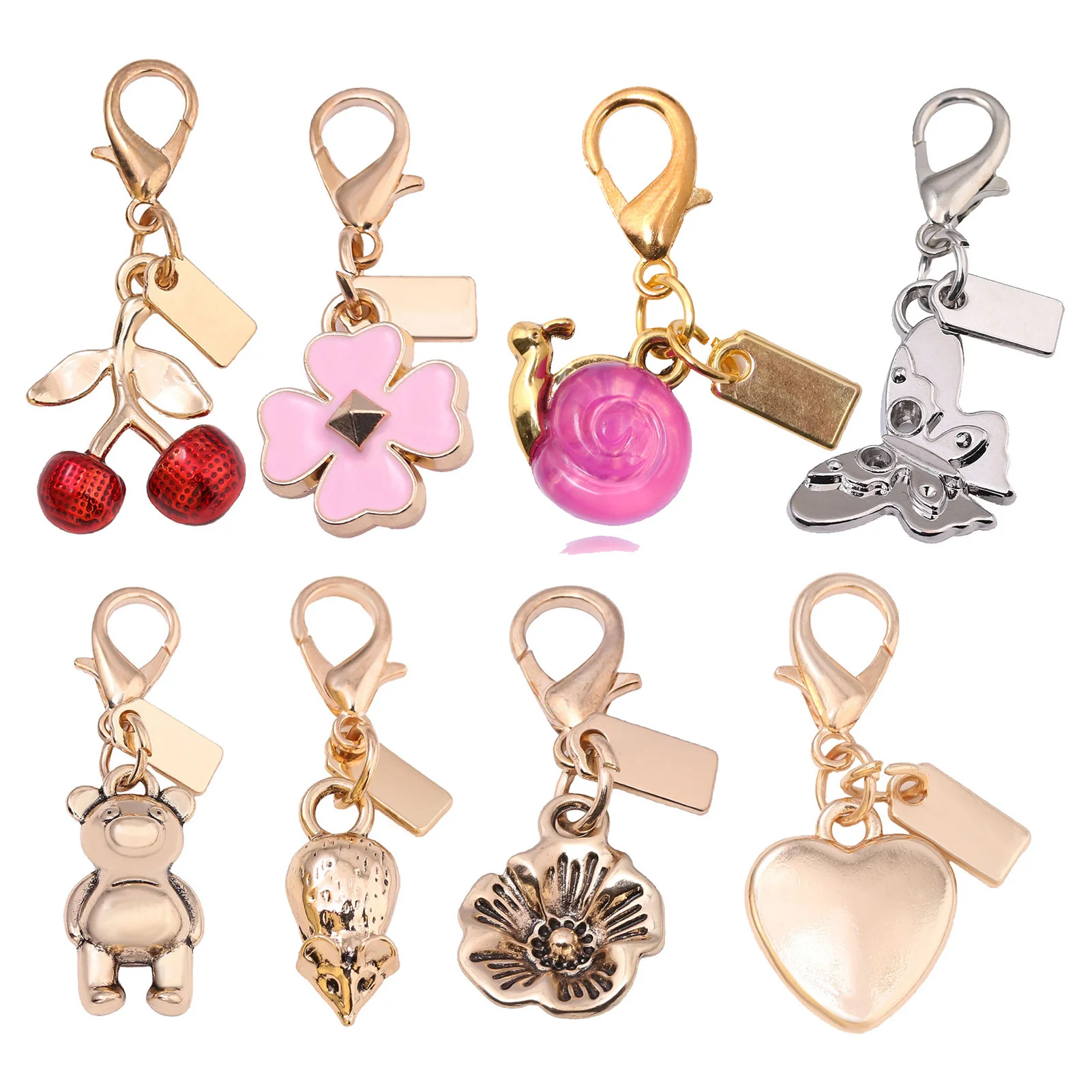 LLavero de lujo de alta gama con cereza, mariposa, trébol de cuatro hojas, oso de amor, ratón, bolso Y2K para mujer, colgante, accesorios para coche, decoración de regalo