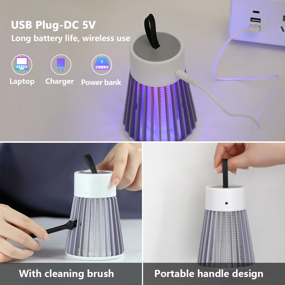 USB Rechargeable Anti Mosquito Lamp Electric Shock Mosquito Killer Lamp Insect Trap Outdoor Camping Lighting Repellent Lights