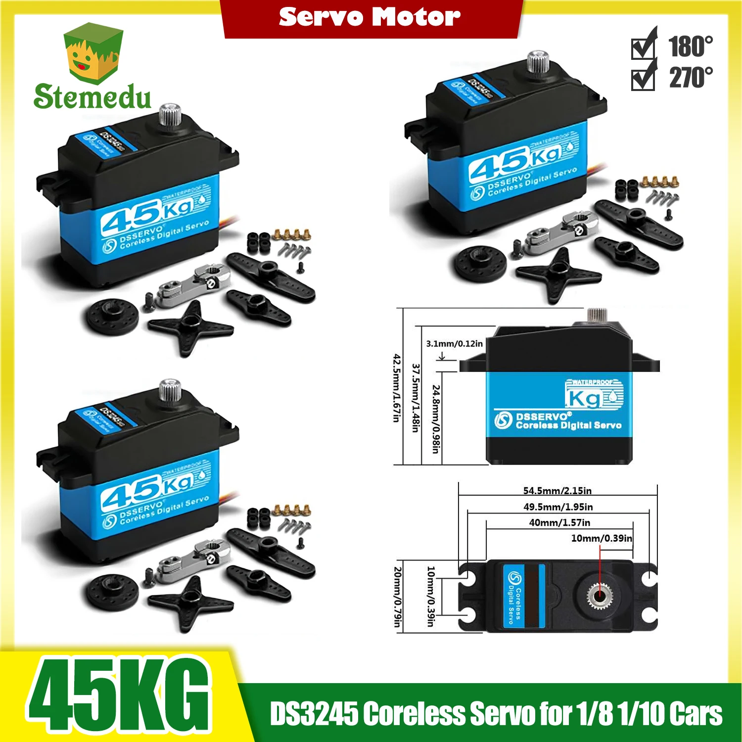 Ingranaggi metallici con servomotore coreless digitale da 4 kg, DS3245SG Sterzo impermeabile a coppia elevata/velocità per auto RC Baja 1:8 1:10