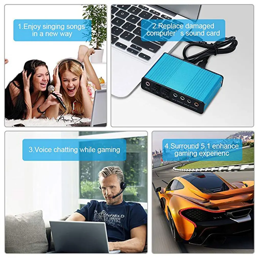 Professional USB Sound Card 6 Channel 5.1 Optical External Audio Card Converter CM8206 Chipset for Laptop Desktop Hot