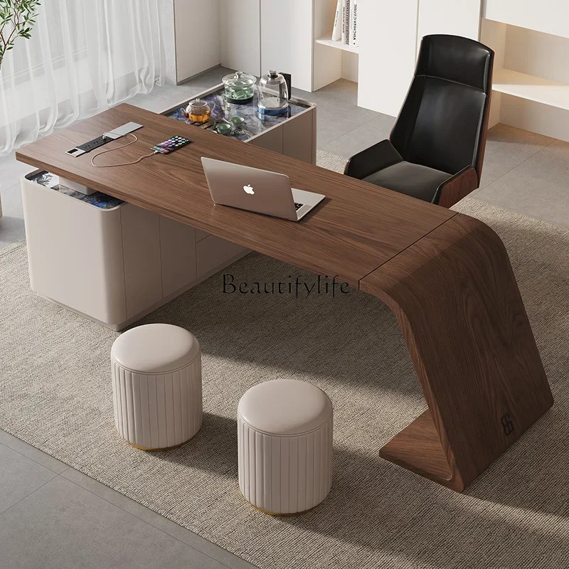 

55Retro simple corner desk integrated dual-purpose L-shaped solid wood table cabinet