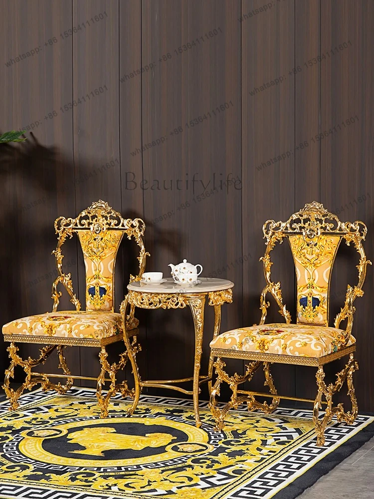 

Villa leisure table metal carved leisure chair European table and chair combination sedentary and comfortable special chair