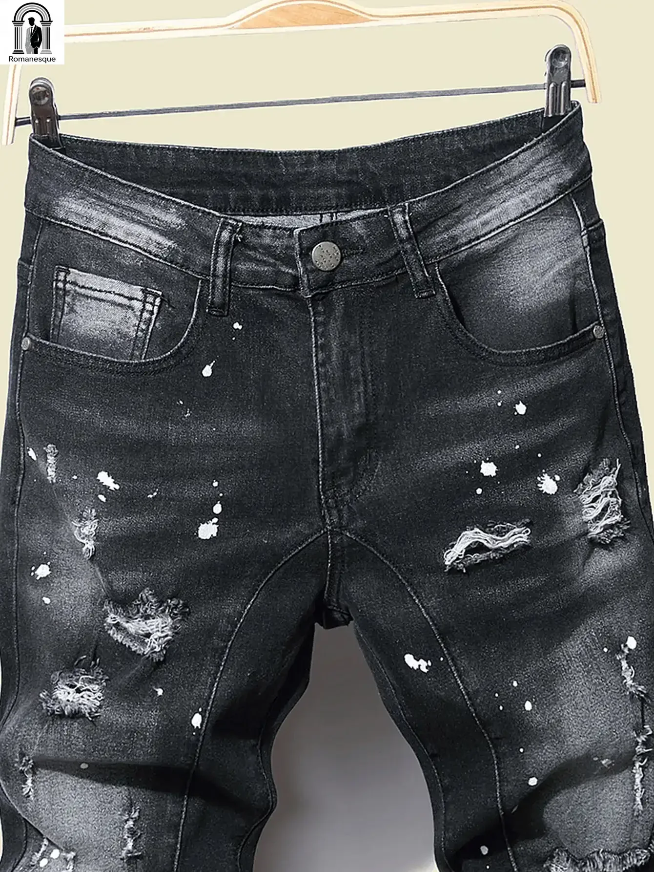 Men Black Skinny Denim Spot Jeans Male Ripped Stretch Fit Jeans Men Slim Trousers Fit Long Pants Streetwear Casual Mens Jeans