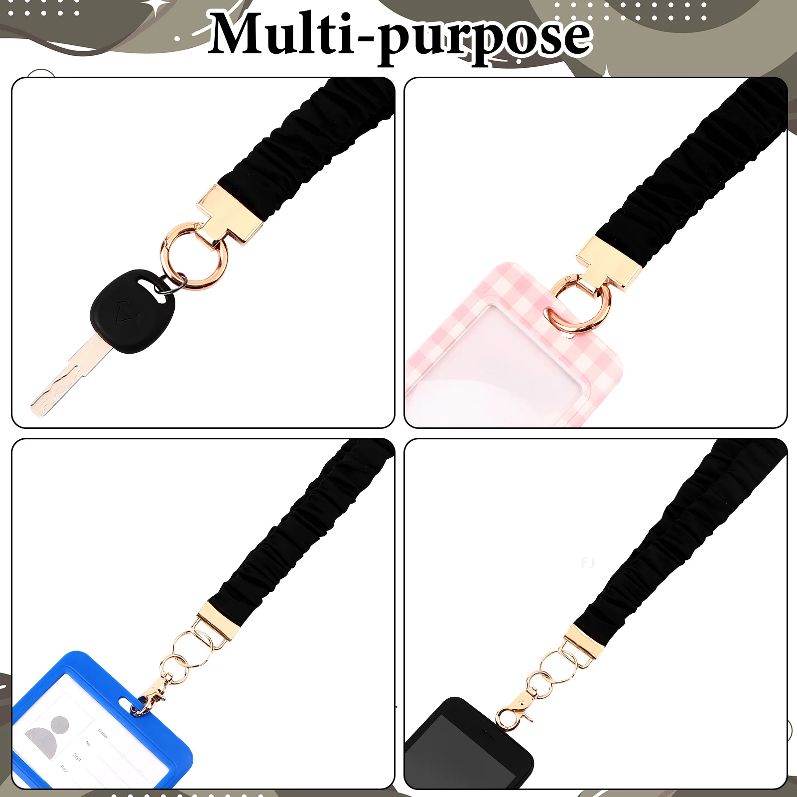 [YU]Scrunchie Lanyards With Horizontal Badge Holder Stretchy Scrunchie Keychain Retractable Breakaway Scrunchie Lanyard Stretc