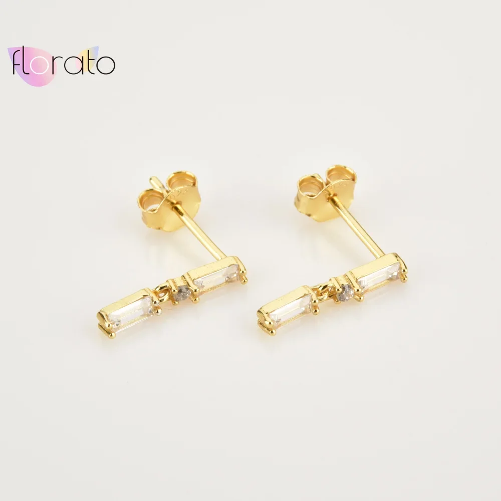 

925 Sterling Silver Needle Double Rectangular Zircon Pendant Stud Earrings for Women Temperament Exquisite Earrings 2023 Jewelry