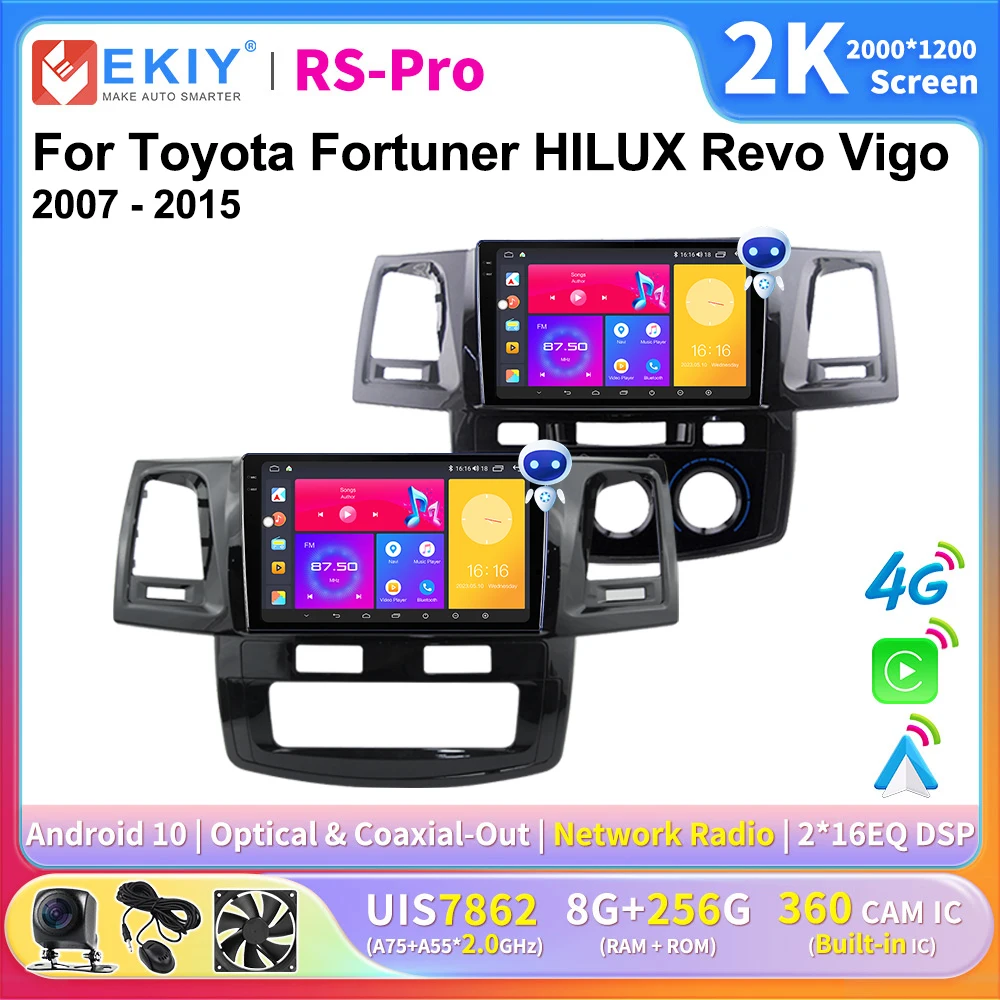 EKIY 2K Screen CarPlay Radio For Toyota Fortuner HILUX Revo Vigo 2007 - 2015 AndroidAuto 4G Car Multimedia Player Stereo AiVoice