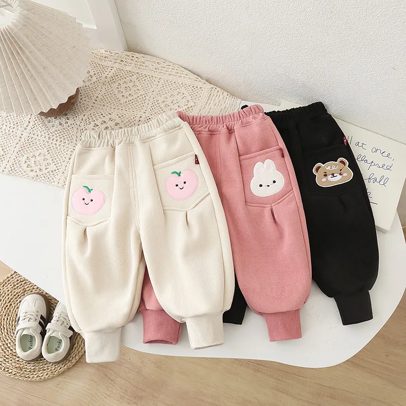 New Winter Baby Boys Clothes Children Girls Cartoon Thicken Warm Pants Infant Clothing Casual Toddler Trousers Kids Sportswear