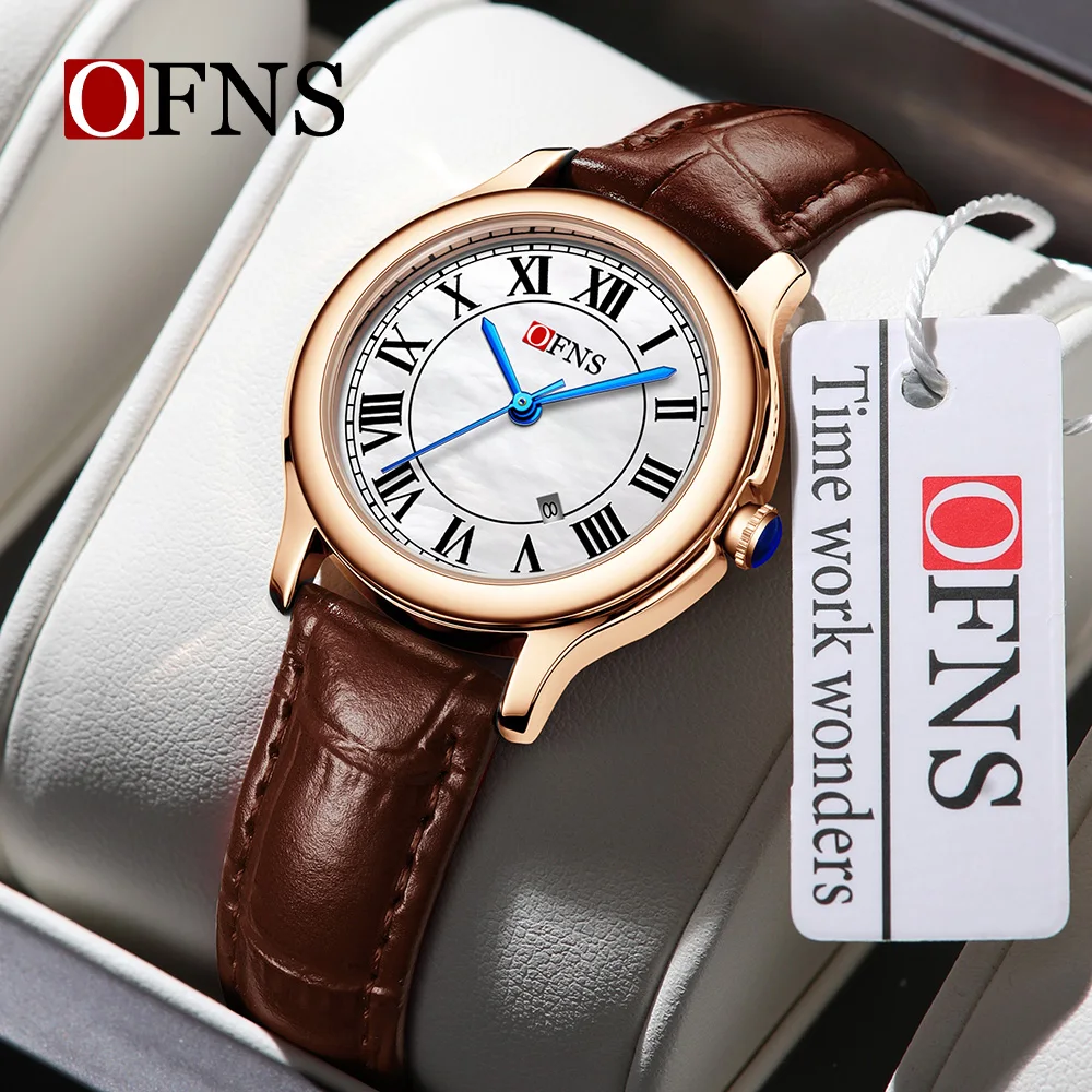 OFNS 2025 Women's Quartz Watch Waterproof Calendar Mother of Pearl light Luxury Niche high-end Retro Women's Quartz Watch 1551