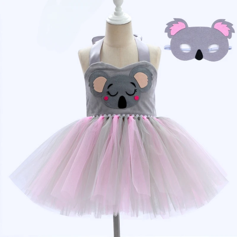 

New Girls' Koala Dress Animal Role Play Costumes International Children's Day Dresses Stage Performance Halloween Poncho Dress