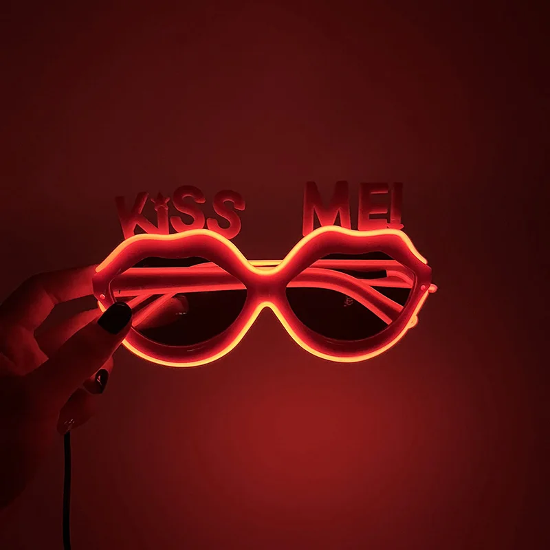 Kiss Me Leuchtende Brille für die zukünftige Braut, leuchtende rote Lippen-Sonnenbrille für Mädchen und Frauen, Y2K-Accessoires, Nachtclub-Requisiten – Detail 3
