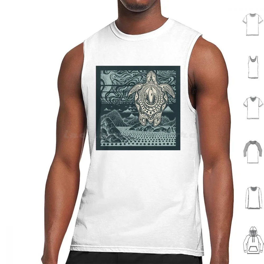 Mystic Turtle [ Dark ] Tank Tops Print Cotton Turtle Mystic All Seeing All Seeing Eye Eye Third Eye Pattern Mandala