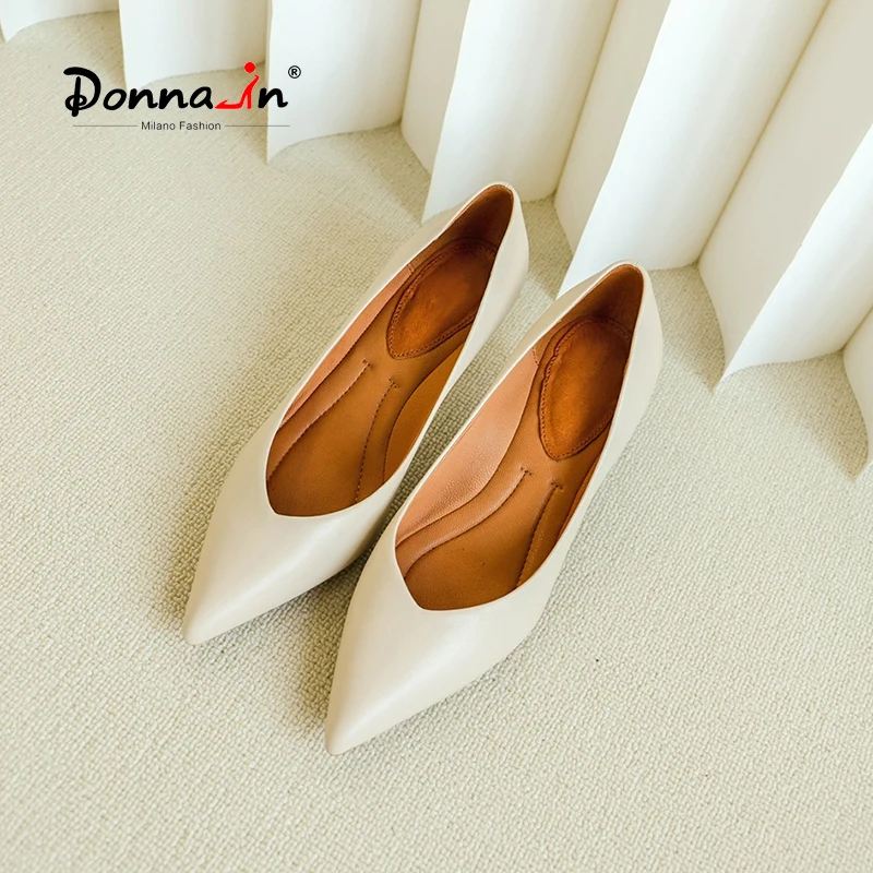 Donna-in Luxury Sheepskin Women Genuine Leather Pumps 5.5cm Comfortable Small Heeled Shoes Pointed Toe Elegant Ladies Heel Shoe