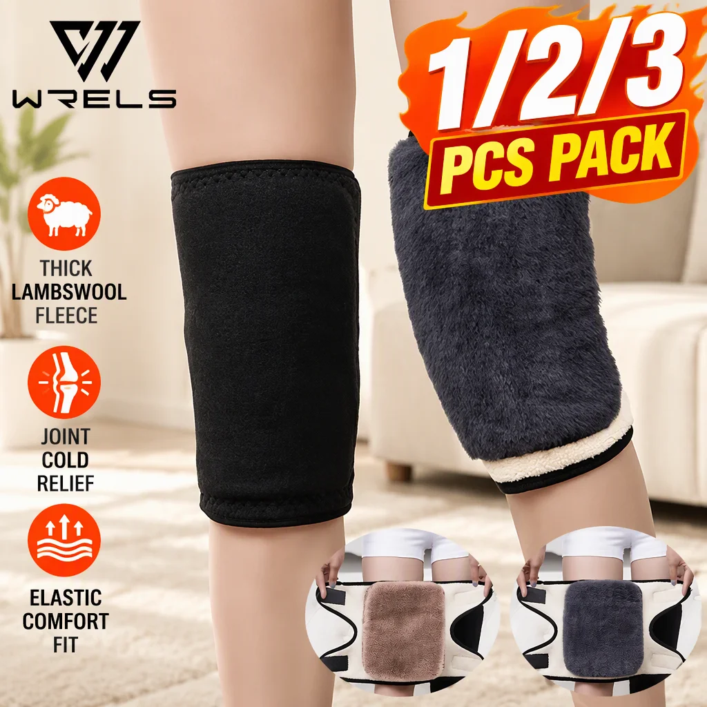 Thermal Knee Pads Fur Lined Leg Warmer Adjustable Magic Tape Knee Support Windproof Cold Weather Brace Men Women Bandage