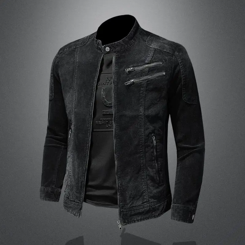 Nouvelle veste en jean hommes lâche décontracté col montant fermeture éclair moto veste rétro mode hommes veste streetwear vêtements pour hommes