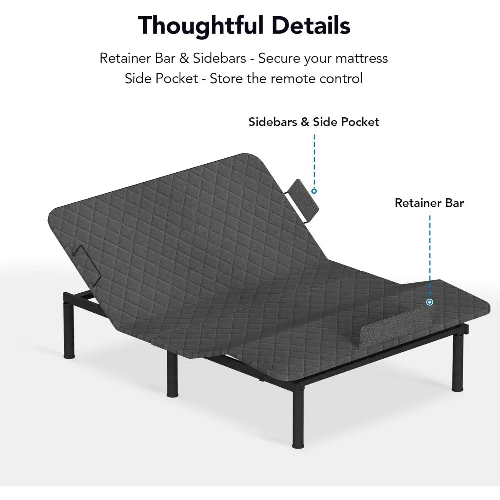 Verstelbare Bedframebasis, Draadloos, Snelle Montage, Vrije Ruimte, Zwaartekracht, Fluisterstille Duurzame Motor, Matrashouder
