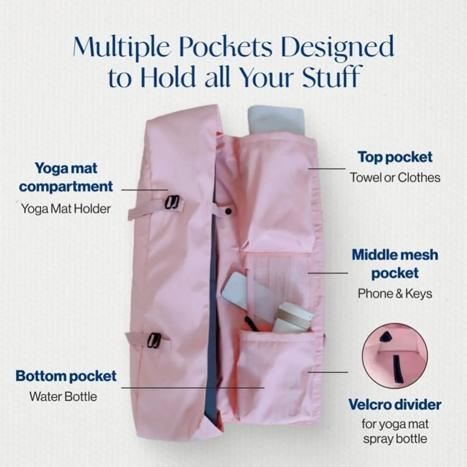 ショルダーストラップと収納ポケット付きレディースヨガマットキャリーバッグ