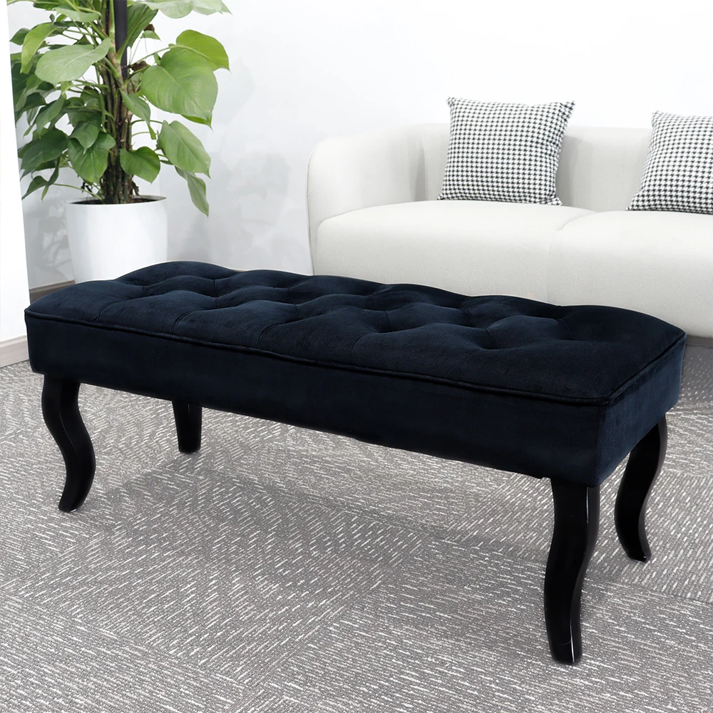

US Free Shipping Home Furniture Mid-century Design Plush Velvet Ottoman Living Room Stylish Bench in Wood Leg