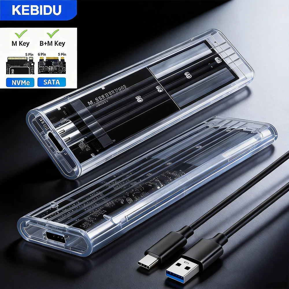

KEBIDU M.2 NVME PCIe Protocol NGFF SATA SSD Case Clear USB Type C 5/10Gbps PCI-E M2 SSD External Enclosure Hard Disk Box